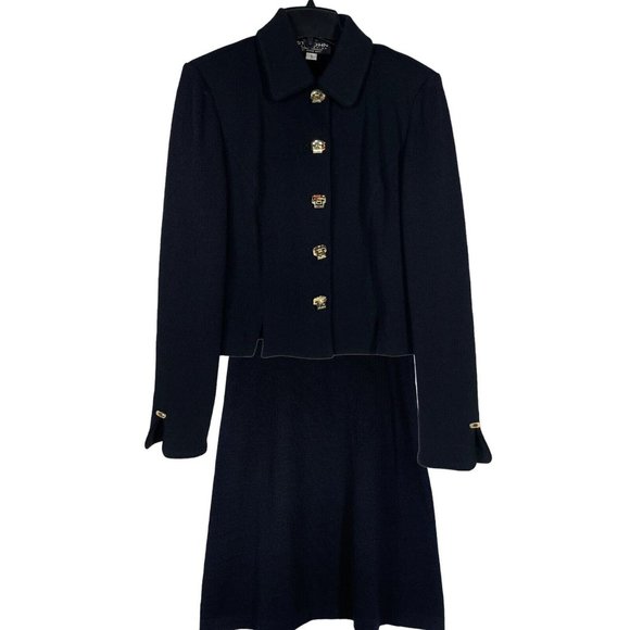 BEAUTIFUL St John evening jacket knit black embellished suit blazer size Small S